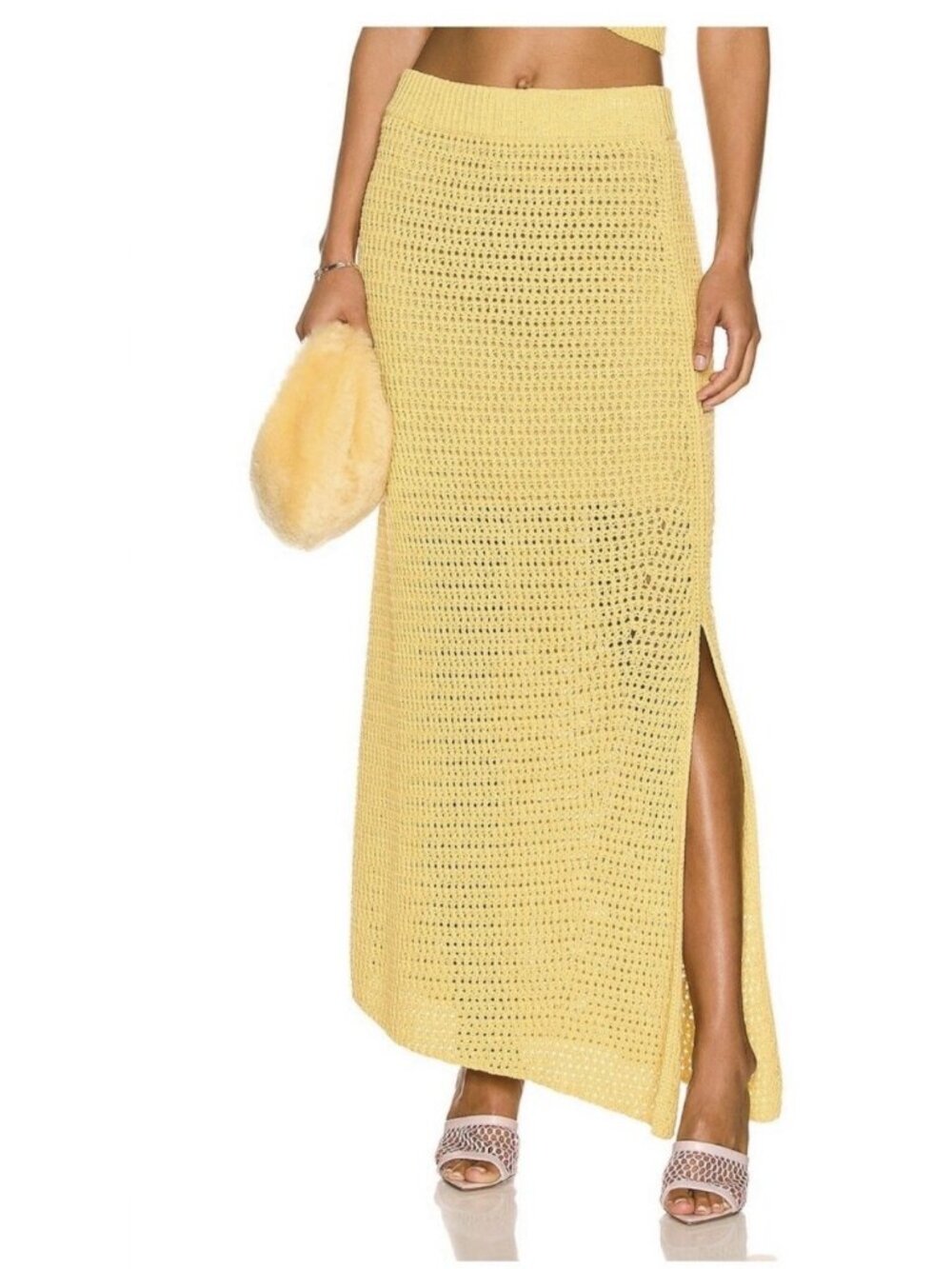 A.L.C. Authentic Caleb Solid Yellow Crochet Knit Side Slit Maxi Skirt Size Large